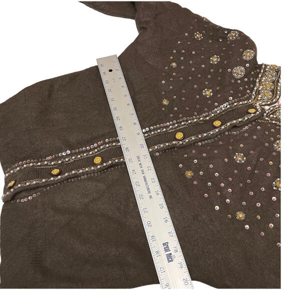 Vintage Vango Cardigan S Brown Angora Beaded Embellished Mock Neck 70s Coquette - Picture 5 of 13